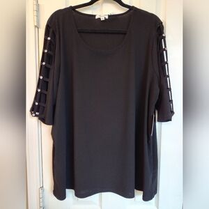 Women's Black Cold-Shoulder Ladder Sleeve Top